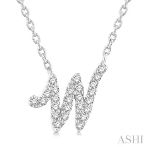 1/10 Ctw Initial 'W' Round cut Diamond Pendant With Chain in 14K White Gold