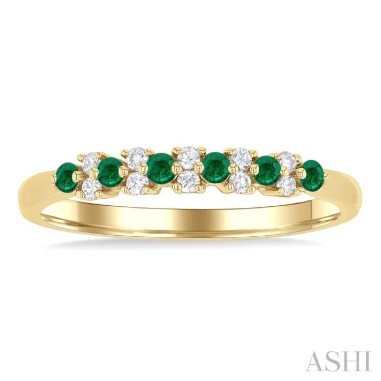 1/10 ctw Round Cut 1.9MM Emerald and Diamond Precious Band in 14K Yellow Gold