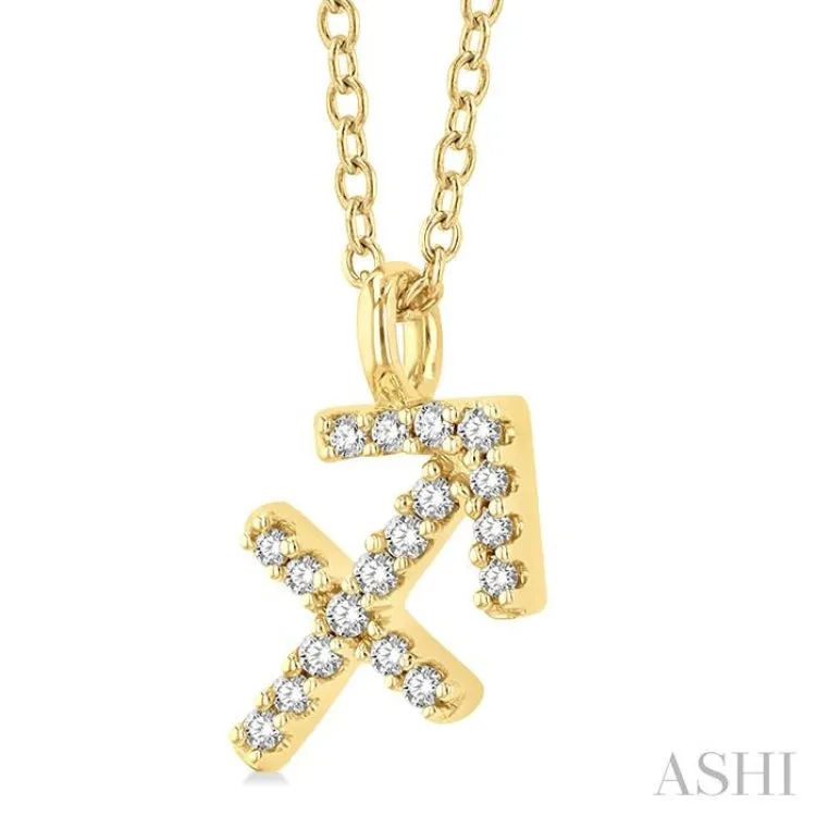 1/10 Ctw Sagittarius Round Cut Diamond Zodiac Pendant With Chain in 14K Yellow Gold