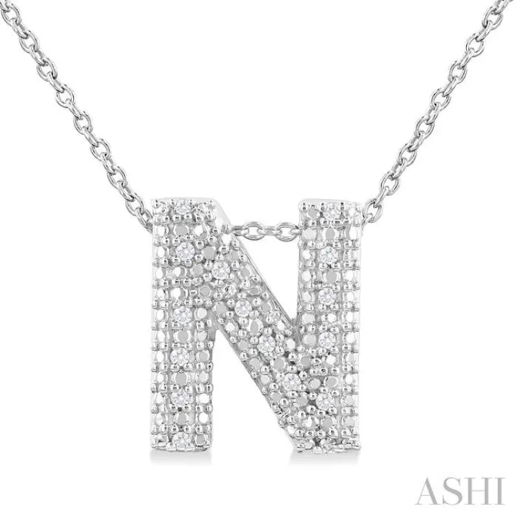 1/20 Ctw Bubble Accent Initial 'N' Round Cut Diamond Fashion Pendant With Chain in Sterling Silver