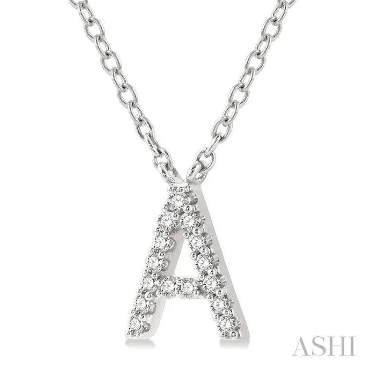 1/20 Ctw Initial 'A' Round Cut Diamond Pendant With Chain in 14K White Gold