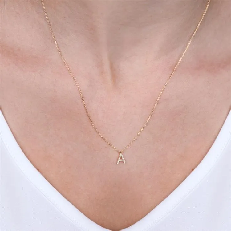 1/20 Ctw Initial 'A' Round Cut Diamond Pendant With Chain in 14K Yellow Gold