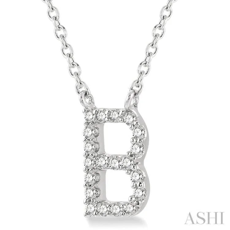 1/20 Ctw Initial 'B' Round Cut Diamond Pendant With Chain in 14K White Gold