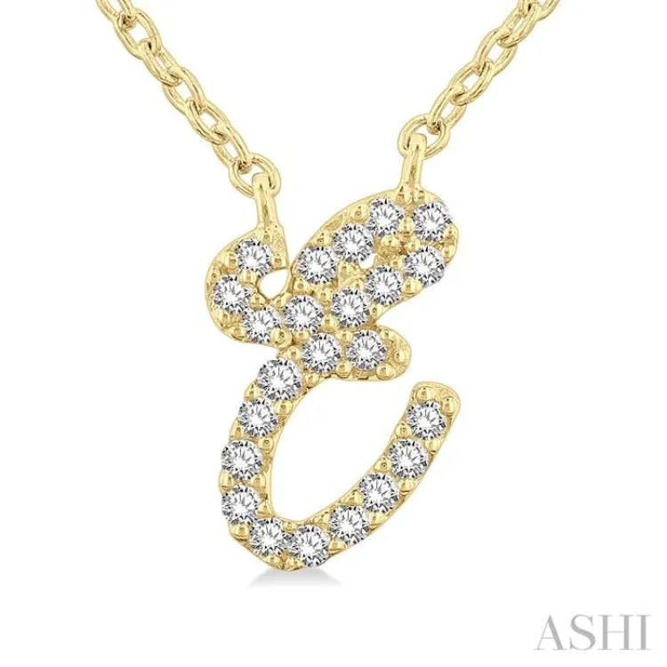 1/20 Ctw Initial 'E' Round cut Diamond Pendant With Chain in 10K Yellow Gold