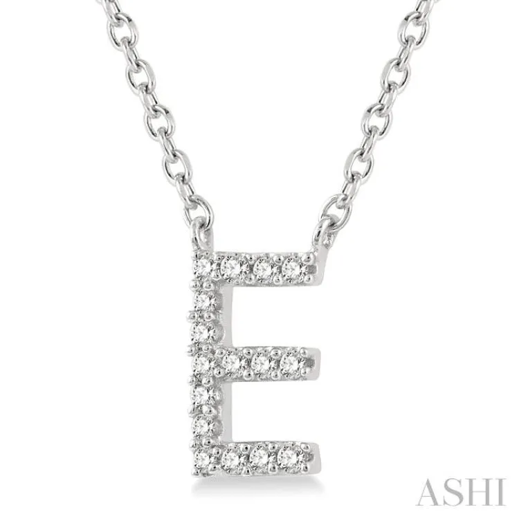 1/20 Ctw Initial 'E' Round Cut Diamond Pendant With Chain in 14K White Gold