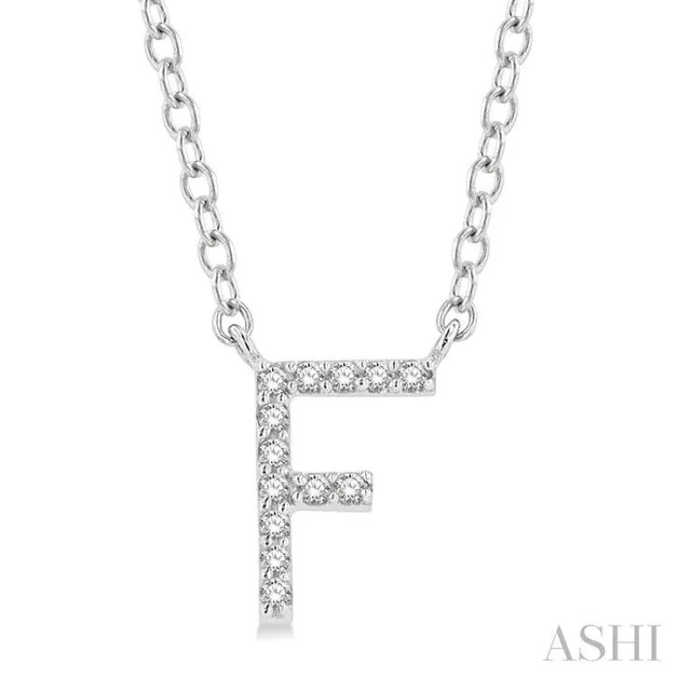 1/20 Ctw Initial 'F' Round Cut Diamond Pendant With Chain in 14K White Gold