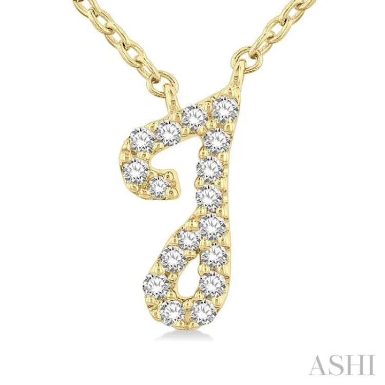 1/20 Ctw Initial 'J' Round cut Diamond Pendant With Chain in 10K Yellow Gold