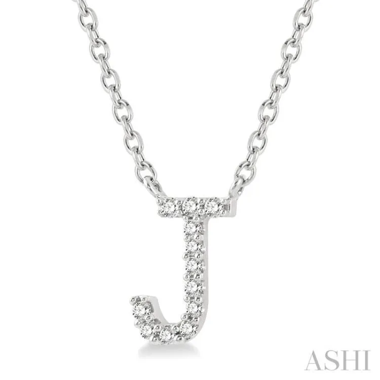 1/20 Ctw Initial 'J' Round Cut Diamond Pendant With Chain in 14K White Gold