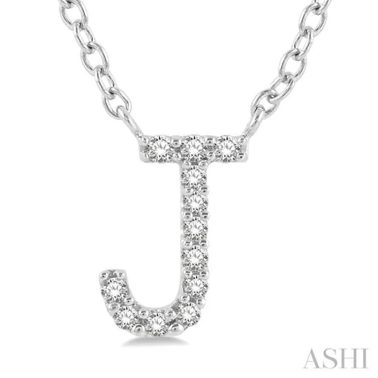 1/20 Ctw Initial 'J' Round Cut Diamond Pendant With Chain in 14K White Gold