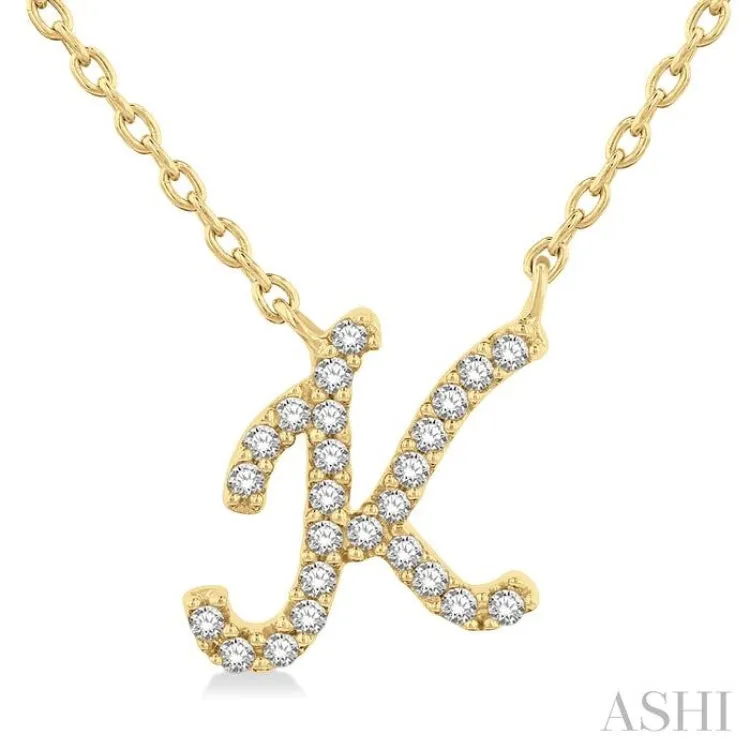 1/20 Ctw Initial 'K' Round cut Diamond Pendant With Chain in 10K Yellow Gold