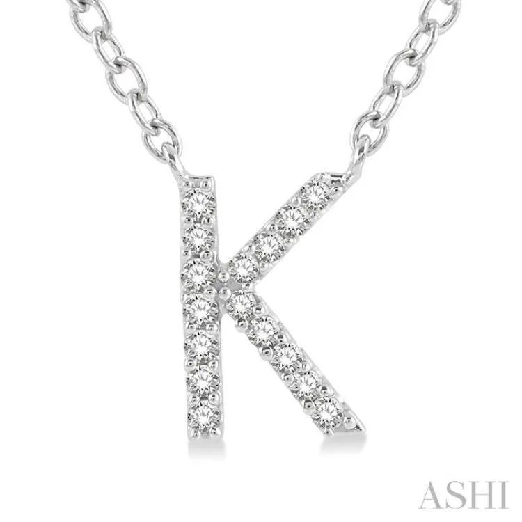 1/20 Ctw Initial 'K' Round Cut Diamond Pendant With Chain in 14K White Gold