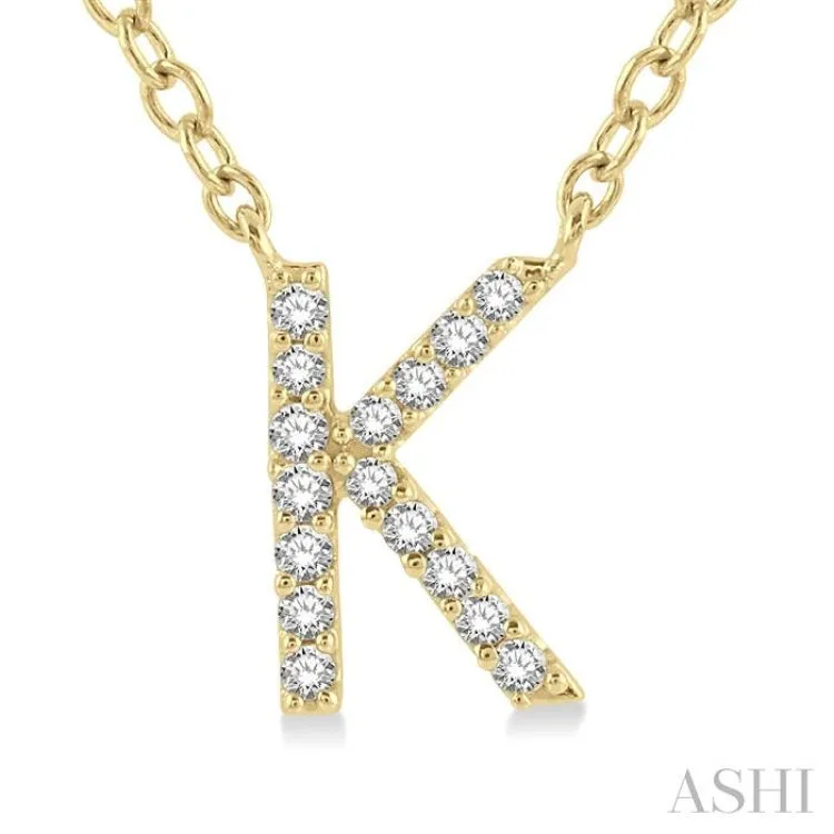 1/20 Ctw Initial 'K' Round Cut Diamond Pendant With Chain in 14K Yellow Gold