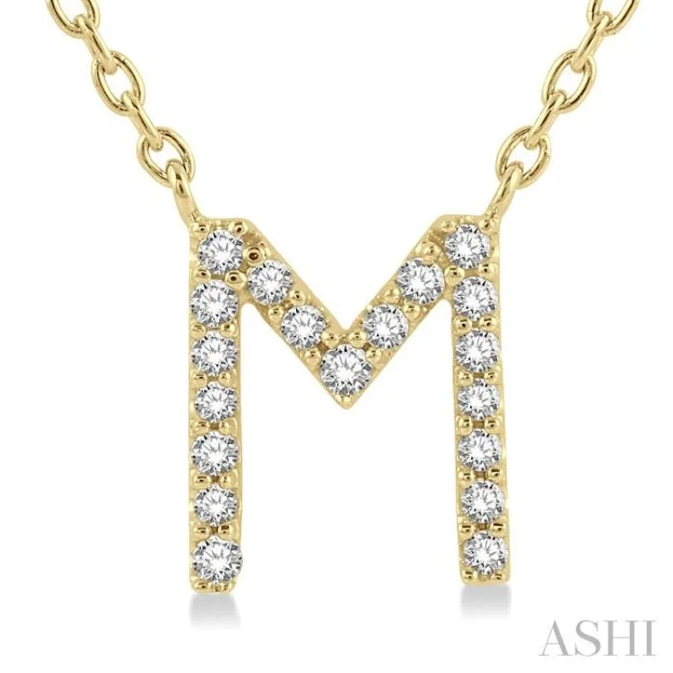 1/20 Ctw Initial 'M' Round Cut Diamond Pendant With Chain in 14K Yellow Gold