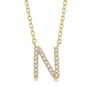 1/20 ctw Initial 'N' Round Cut Diamond Pendant With Chain in 10K Yellow Gold