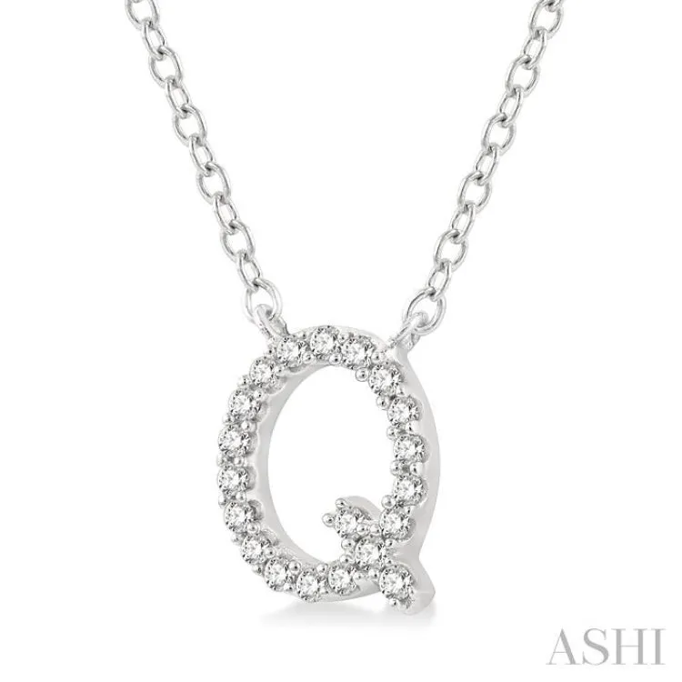 1/20 Ctw Initial 'Q' Round Cut Diamond Pendant With Chain in 14K White Gold