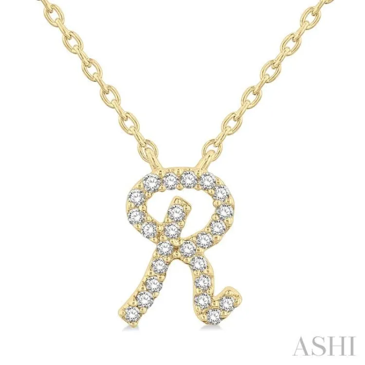 1/20 Ctw Initial 'R' Round cut Diamond Pendant With Chain in 10K Yellow Gold