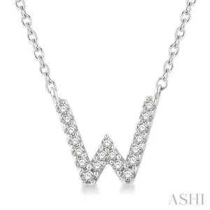 1/20 Ctw Initial 'W' Round Cut Diamond Pendant With Chain in 14K White Gold