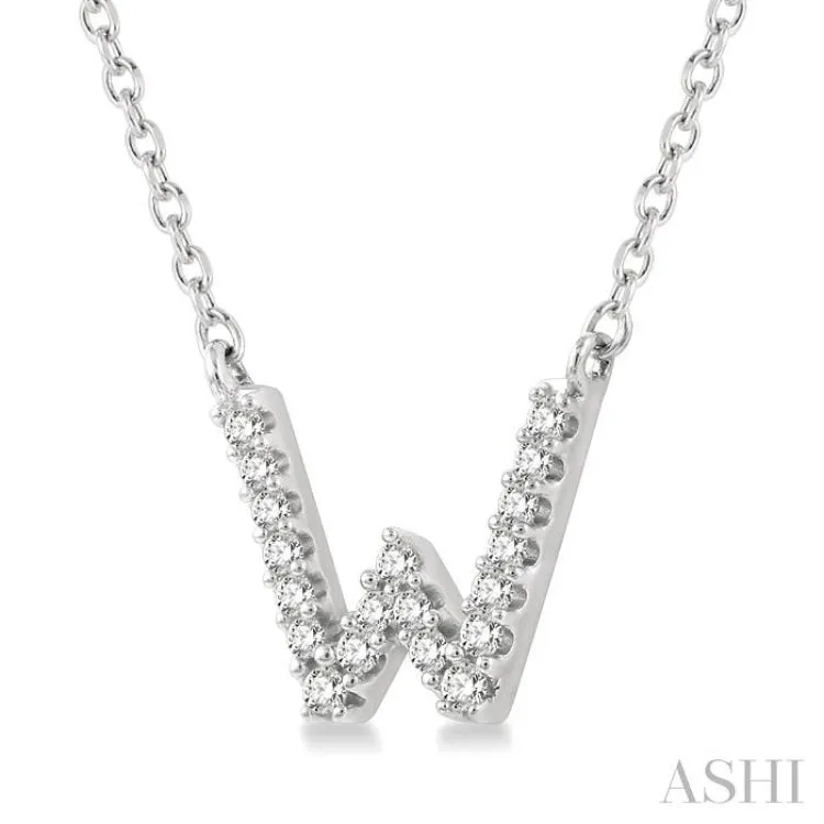 1/20 Ctw Initial 'W' Round Cut Diamond Pendant With Chain in 14K White Gold