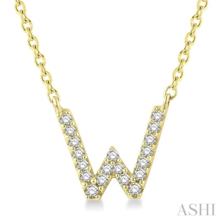 1/20 Ctw Initial 'W' Round Cut Diamond Pendant With Chain in 14K Yellow Gold