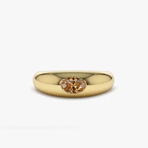 14k Flush Set Oval Citrine Dome Ring