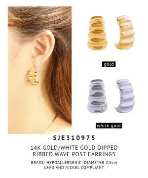 14K Gold Dipped Ribbed Wave Post Earrings