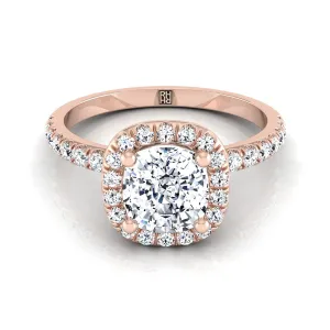 14K Rose Gold Cushion Classic Halo Linear Diamond Engagement Ring -1/3ctw