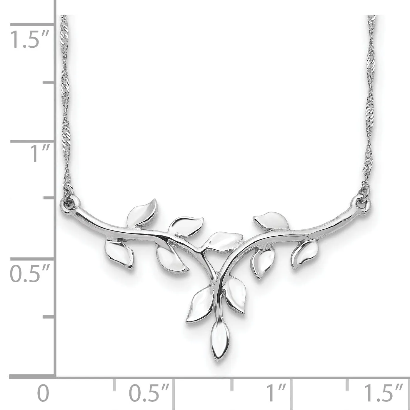 14K White Gold Polished Finish Leaf Shape Design Pendant in a 17-inch Singapore Chain Necklace Set