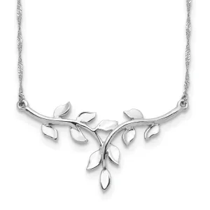 14K White Gold Polished Finish Leaf Shape Design Pendant in a 17-inch Singapore Chain Necklace Set