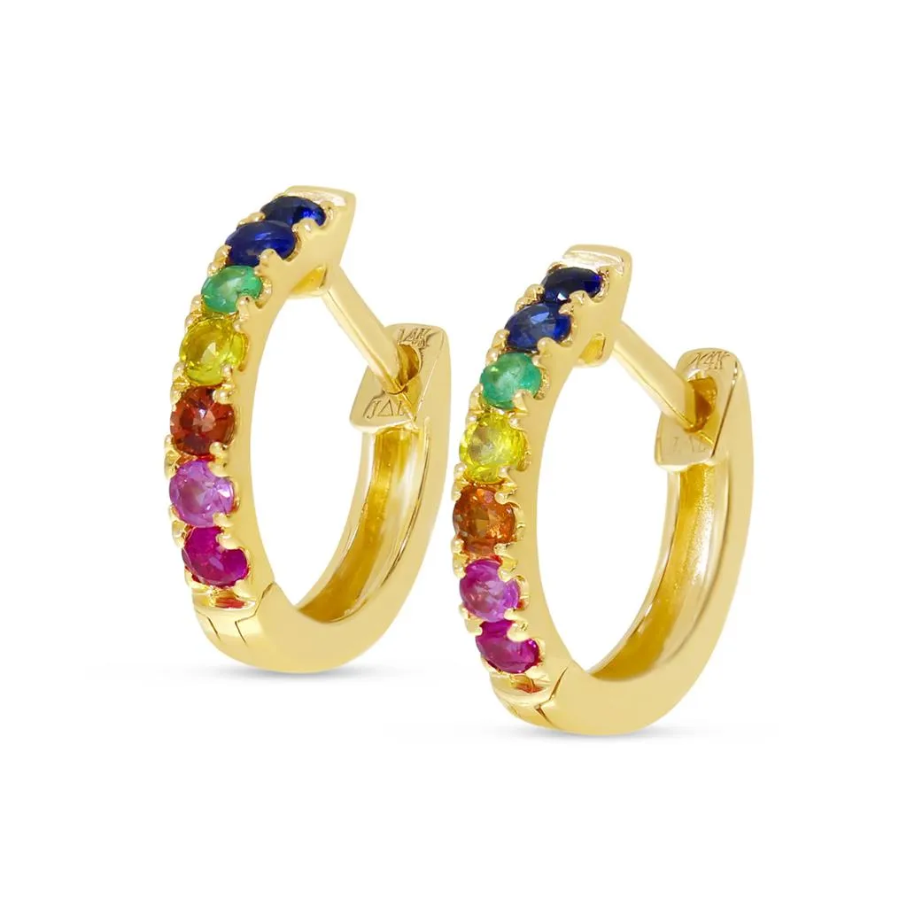 14K Yellow Gold 0.32ctw Rainbow Sapphire Huggie Hoop Earrings by Brevani