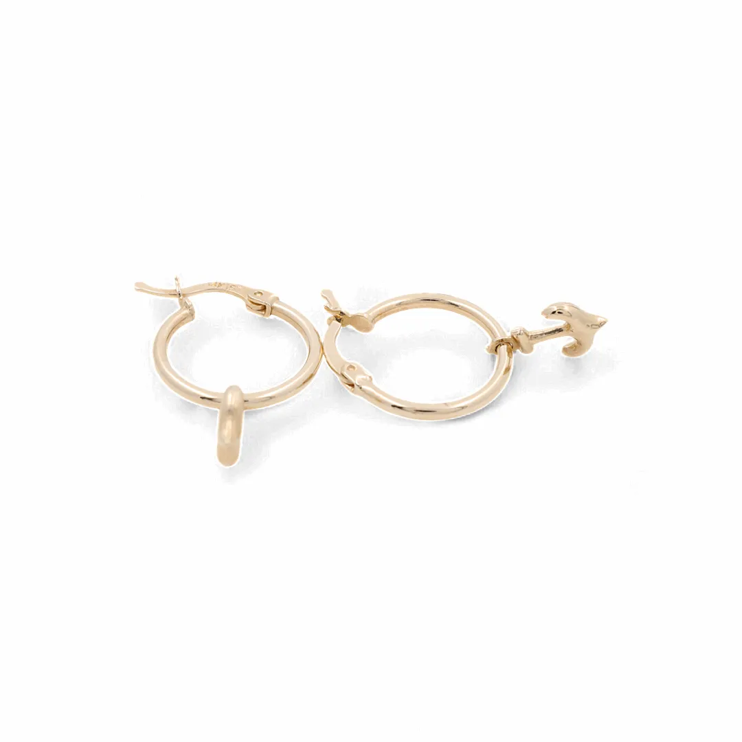 14K Yellow Gold Ancle Small Hoop Women's Earrings