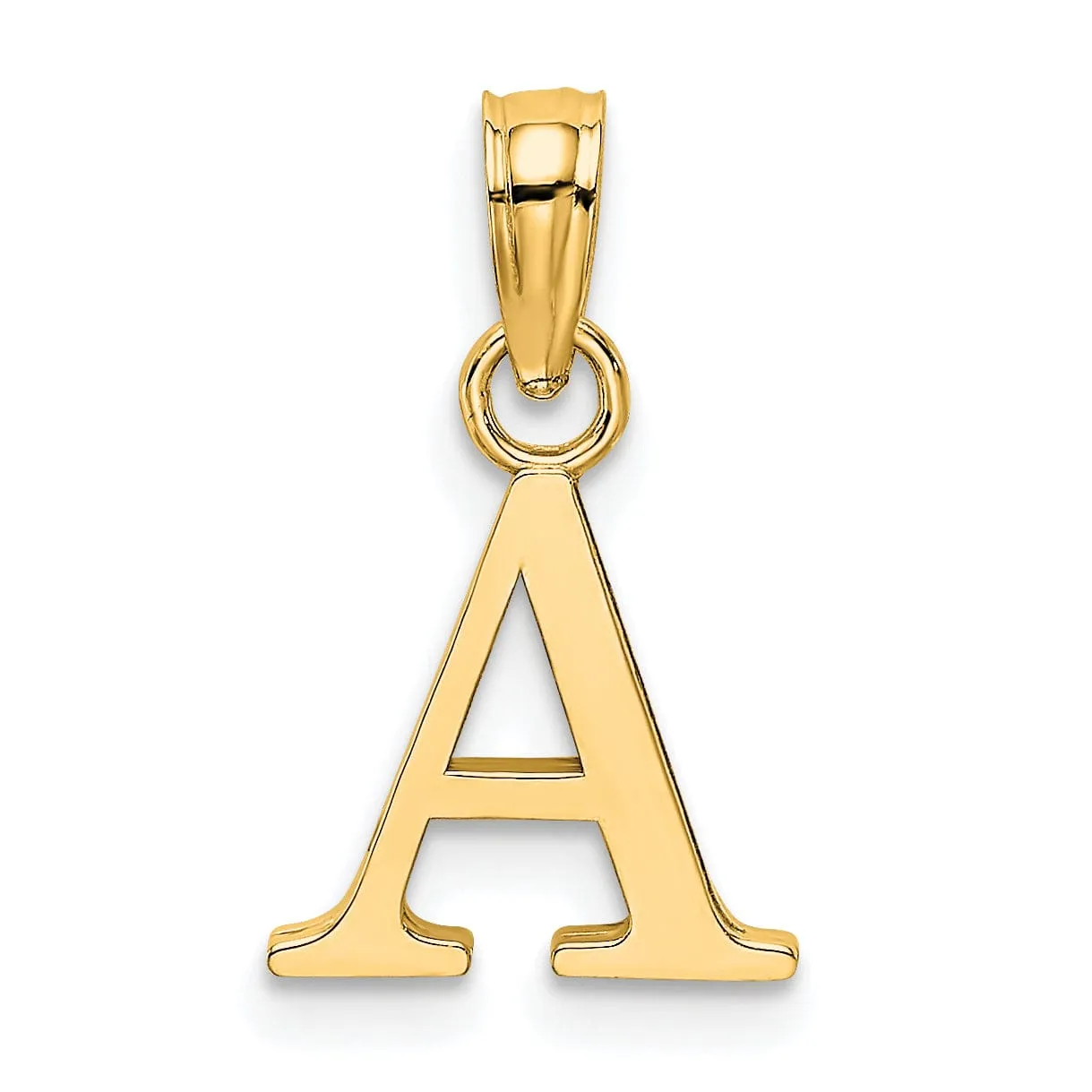 14K Yellow Gold Block Design Small Letter A Initial Charm Pendant