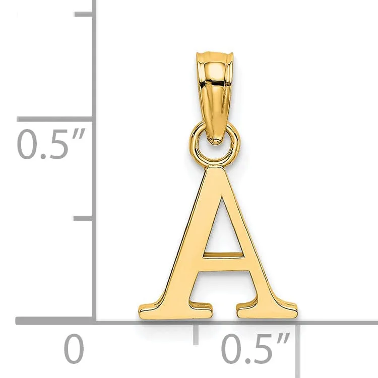 14K Yellow Gold Block Design Small Letter A Initial Charm Pendant