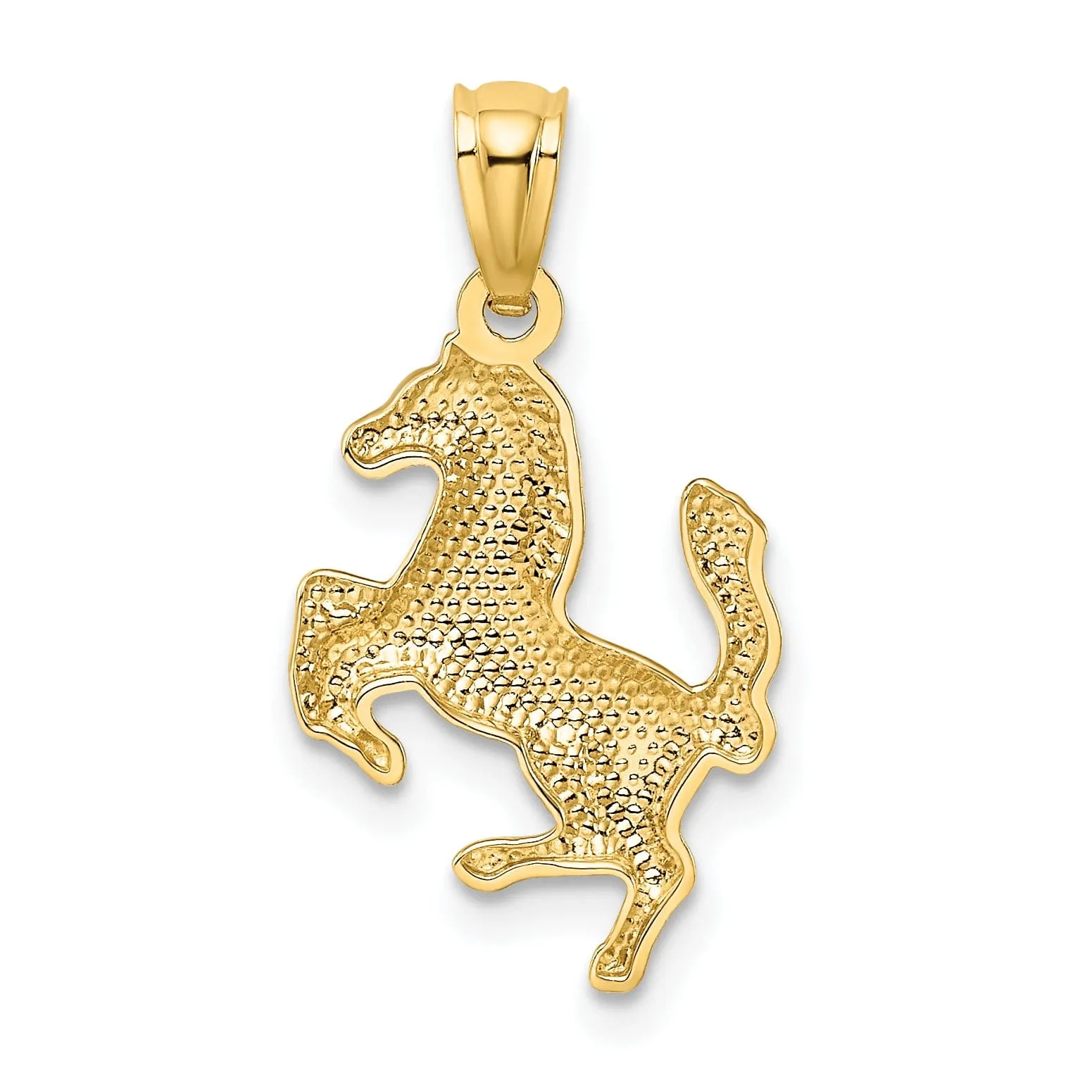 14k Yellow Gold Solid Textured Polished Finish Horse Charm Pendant