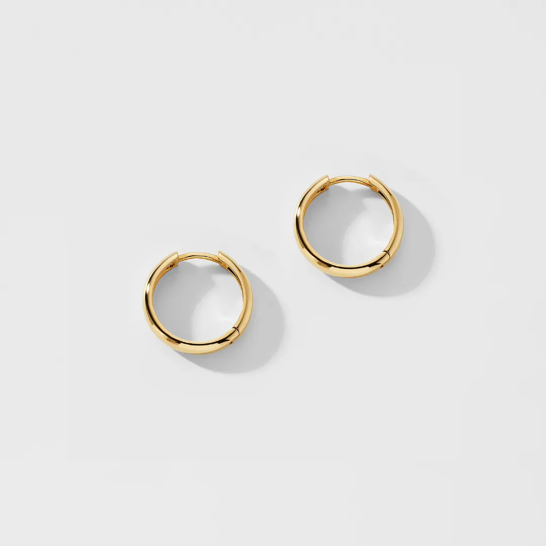 14KT GOLD 15MM BOLD HUGGIE HOOP EARRINGS