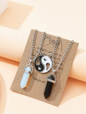 2pcs Couple Geometric & Yin & Yang Charm Necklace for Couples Friendship