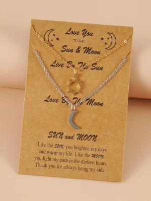 2pcs Couple Sun & Moon Charm Necklace for Couples Friendship Necklace Creative