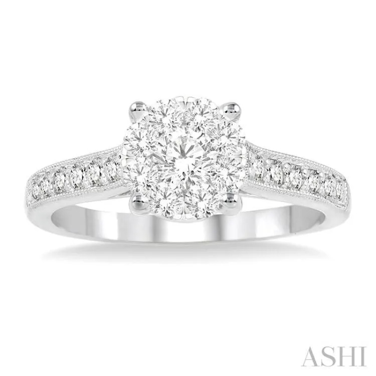 3/4 Ctw Lovebright Round Cut Diamond Engagement Ring in 14K White Gold