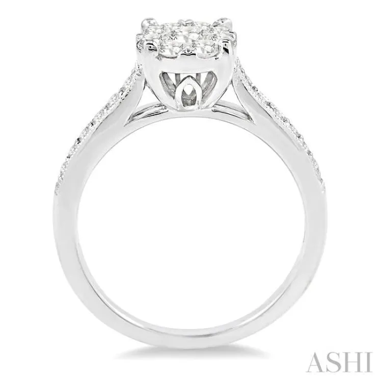 3/4 Ctw Lovebright Round Cut Diamond Engagement Ring in 14K White Gold