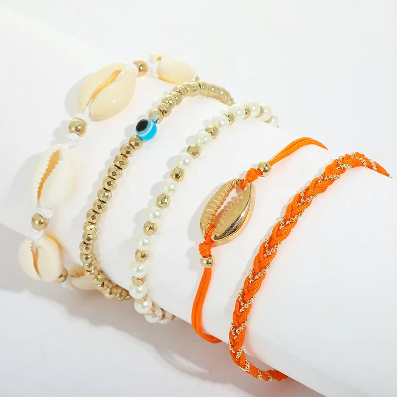 5Pcs/set Trendy Shell Pearl Anklet for Women