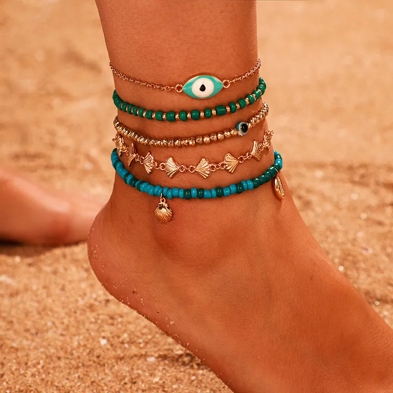 5pcs/sets Bohemian Shell Eyes Beads Anklets for Women