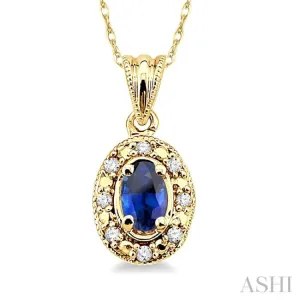 5x3 MM Oval Shape Sapphire and 1/20 Ctw Single Cut Diamond Pendant in 10K Yellow Gold with Chain