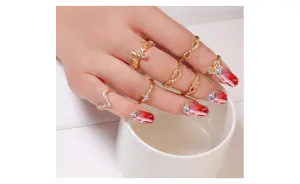 7 pcs Women's Rhinestone Bowknot,Knuckle,Midi,Mid Finger Tip Rings Set