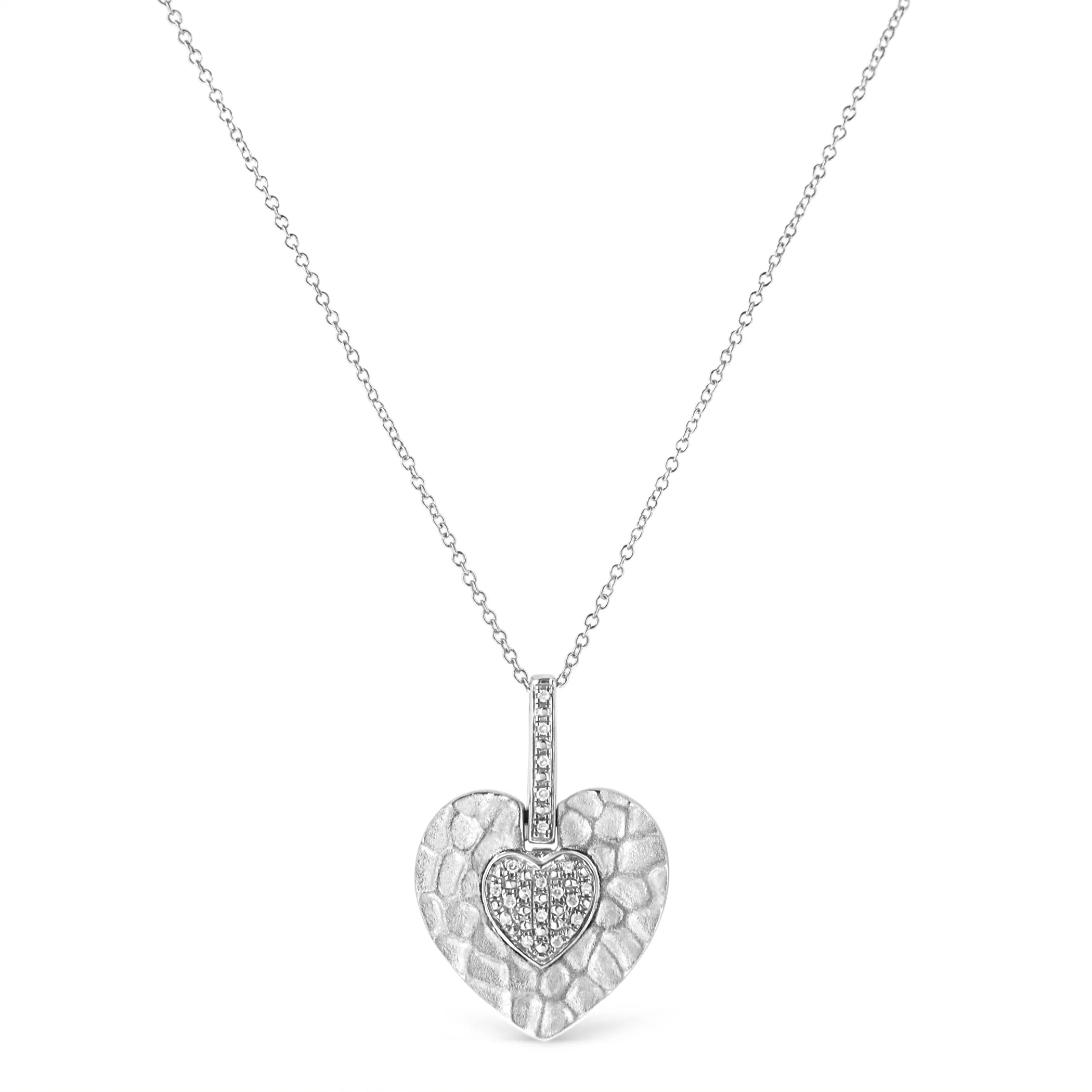 .925 Sterling Silver Pave-Set Diamond Accent Heart Shape 18" Pendant Necklace (I-J Color, I1-I2 Clarity)