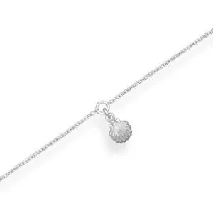 9"   1" Rhodium Plated Shell Anklet