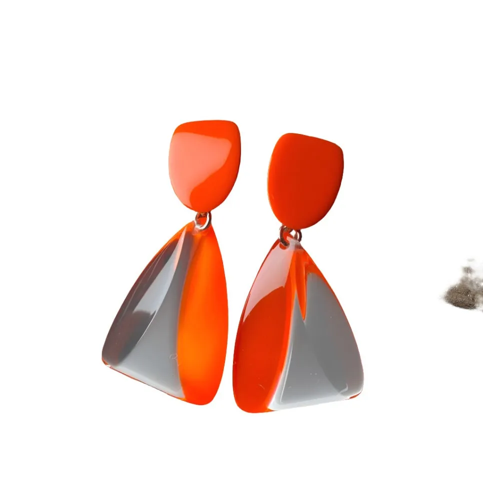 Acrylic Fluorescent Orange & Clear Earrings