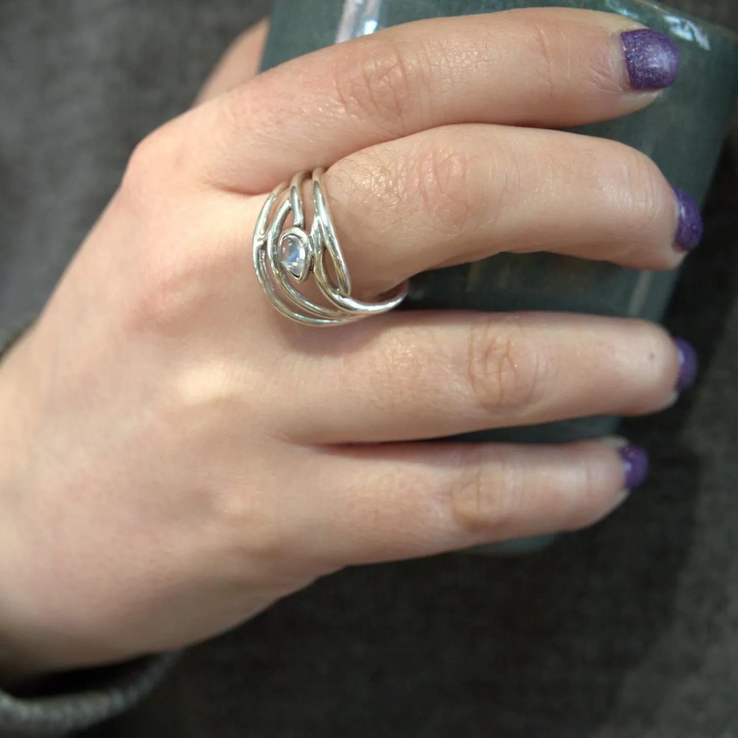 Adjustable Peacock Ring in various gemstones