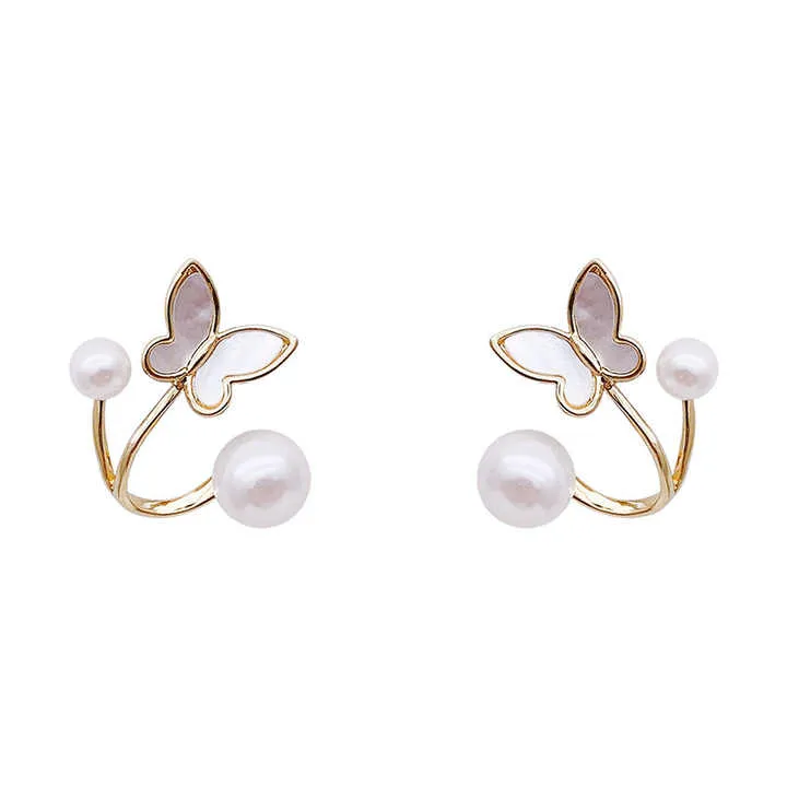 Adorable Tiny Butterfly Pearl Stud Earring