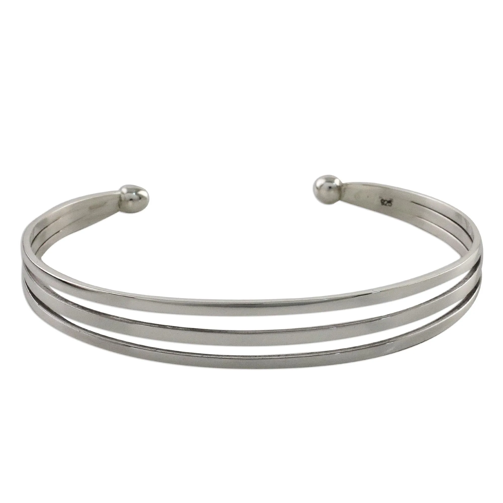 Aligned Trio Sterling Silver Wire Narrow Cuff Bracelet