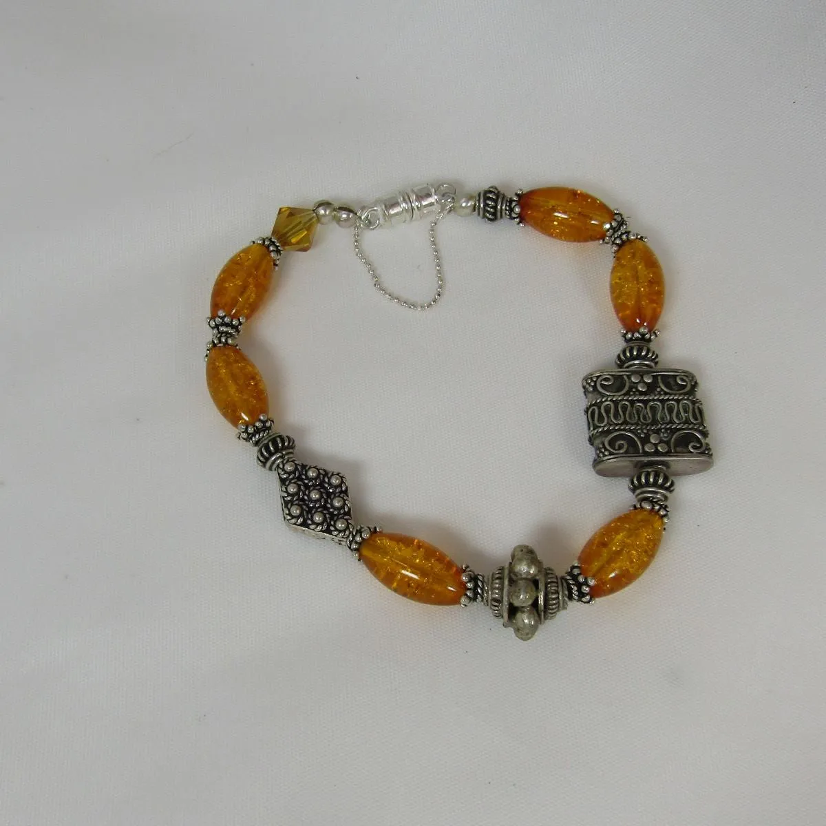 Amber Artisan Bead Bead & Sterling Silver Handmade Bracelet