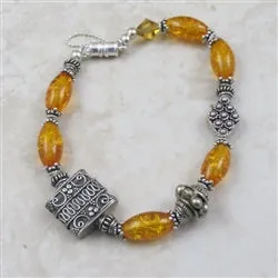 Amber Artisan Bead Bead & Sterling Silver Handmade Bracelet